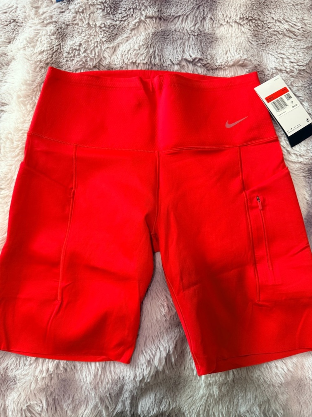 Nike Women's Red High-Rise Bike Shorts with Side Zip Pocket
